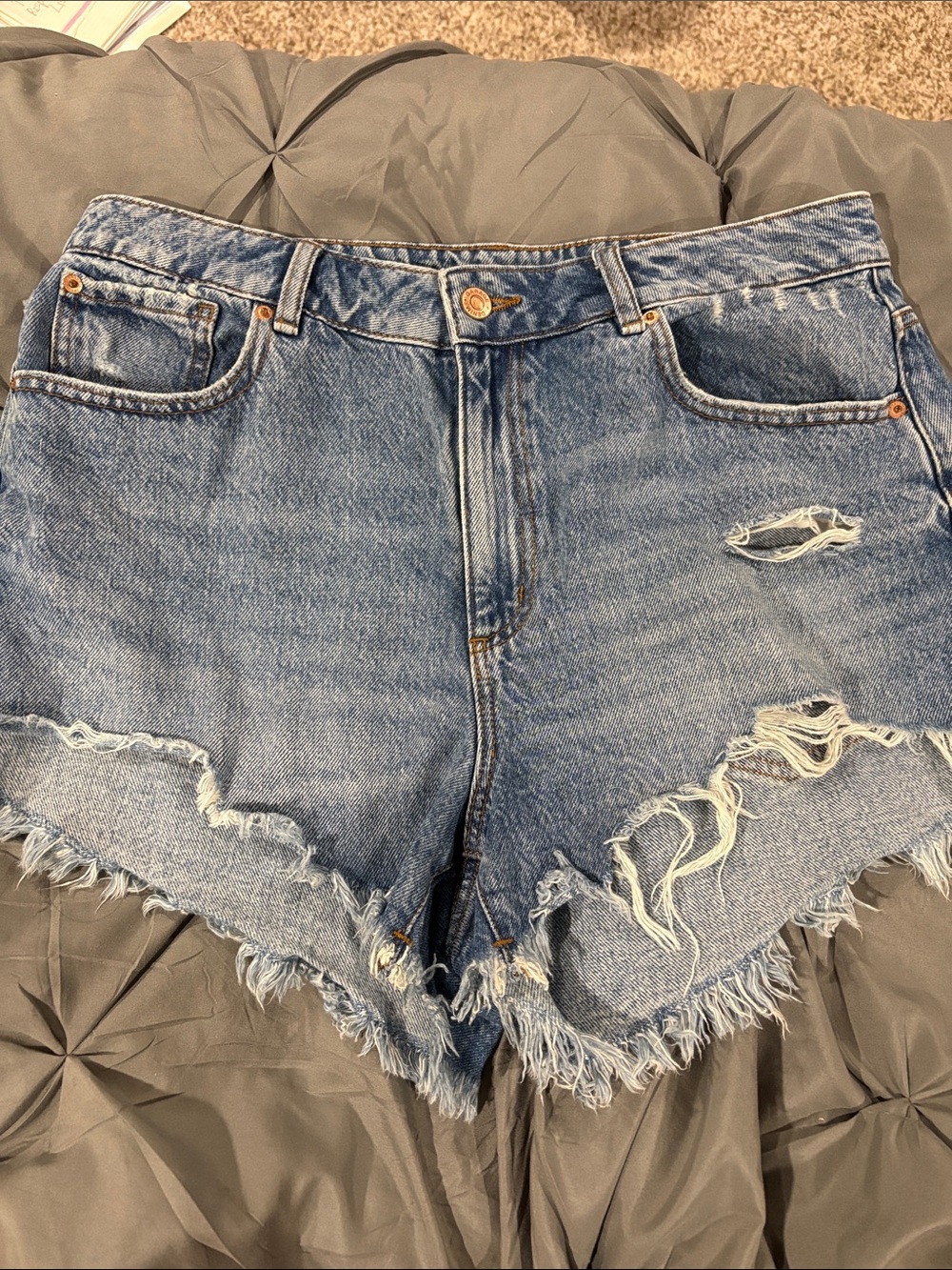 Garage Light Blue Distressed High-Waist Jean Shorts